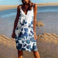 thumbnail image 2 of Pompotops Robes d'Été Décontractées à Manches Courtes Boho Imprimées Col en V avec Ceinture pour Femmes, 2 of 5