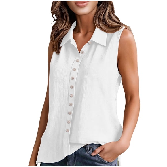 Besolor Cotton Linen Tank Tops for Women Casual Loose Summer Lapel Collar Button down Shirts Lightweight Sleeveless T-Shirt