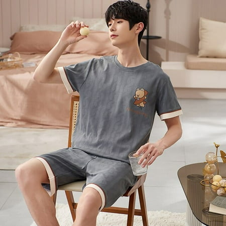 

QWZNDZGR Summer Sleepwear Men s Cotton Pajama Sets Couple Tops Shorts Pyjamas Male Home Wear Suits Pijama Women Loungewear Big size Pjs