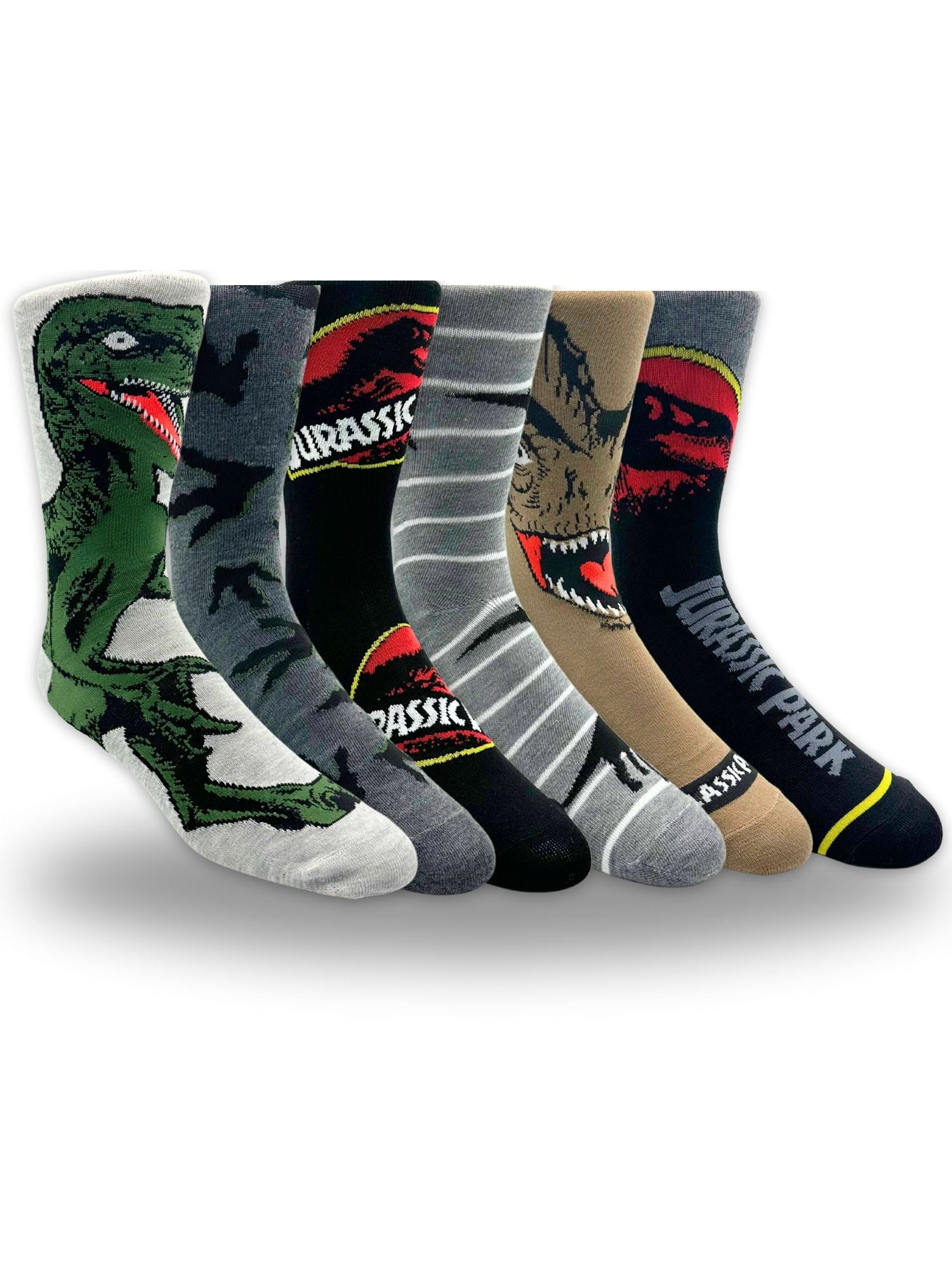 Jurassic Park Men's Casual Crew Socks, 6-Pack, Size 8-12
