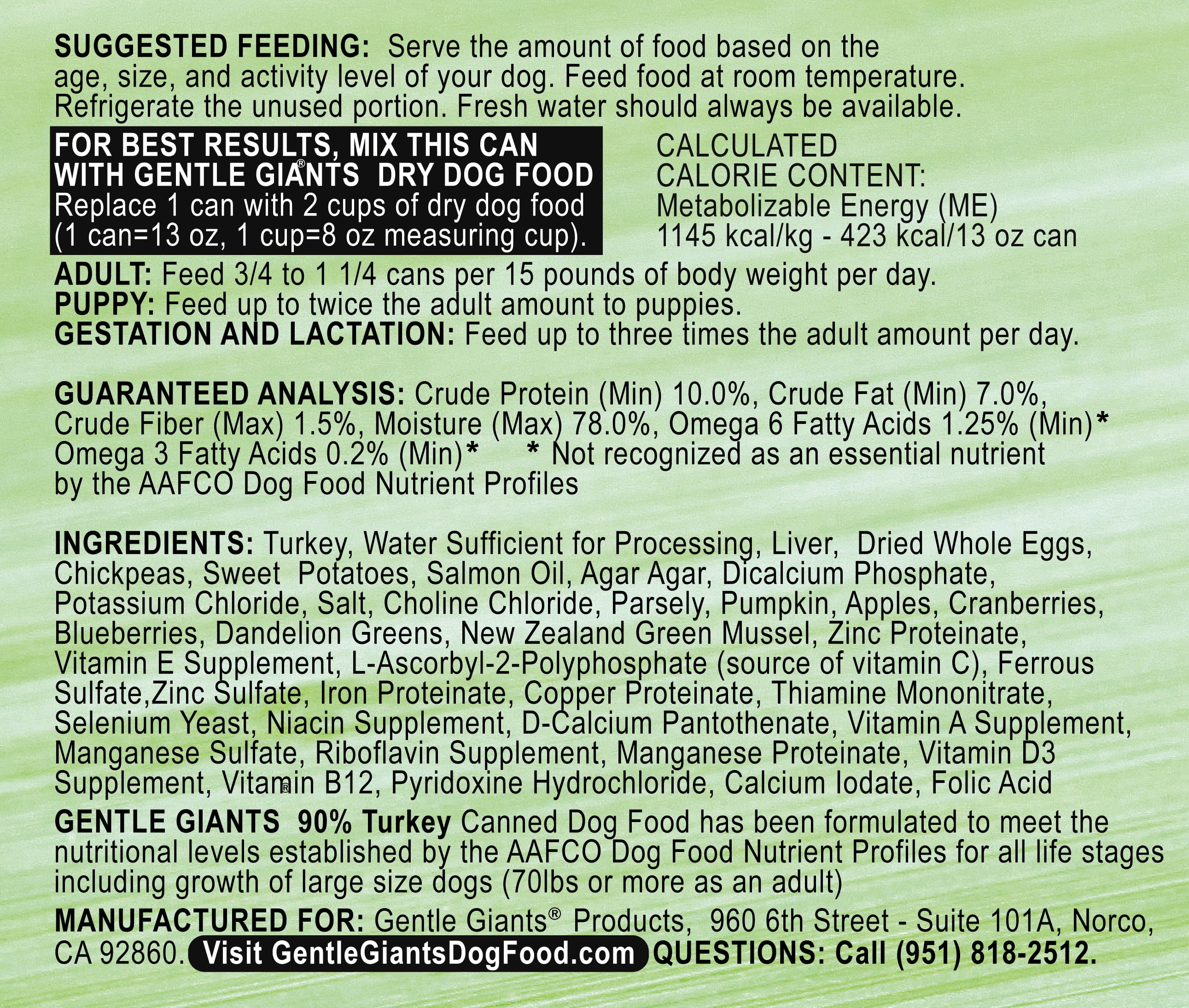 (12 Pack) Gentle Giants Canine Nutrition 90% Turkey Grain-Free Wet Dog Food, 13 oz