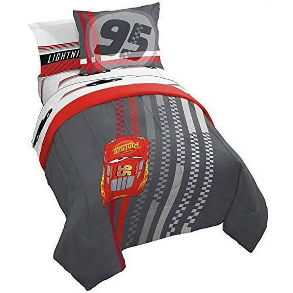 Disney Pixar Cars Race Ready 5 Piece Kids Twin Bed Set, 100% Microfiber, Grey