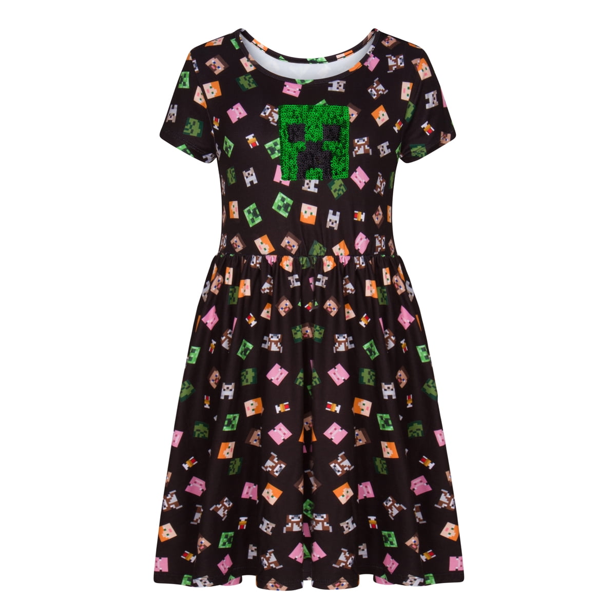 Girl's Minecraft Dress with Creeper Sequins for Little and Big Girls 4