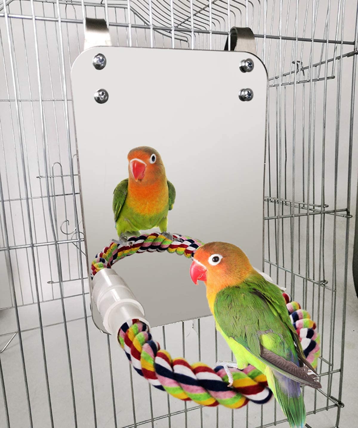 suruikei 7 Inch Bird Mirror with Rope Perch Cockatiel Mirror Parrot Swing Toys Parrot Cage Toys for Parakeet Cockatoo Cockatiel Conure Lovebirds Finch Canaries 