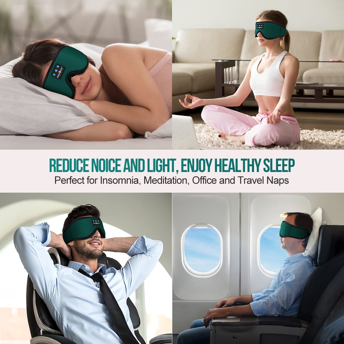 MUSICOZY Sleep Headphones Breathable Bluetooth Headband 3D Sleeping Headphones, Wireless Music Eye Mask Sleep Earbuds for Side Sleeper Women Office Air Travel Cool Tech Gadgets Unique Gifts Green