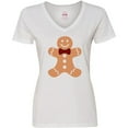thumbnail image 3 of Inktastic Cute Gingerbread Man with Red Plaid Bowtie Women's V-Neck T-Shirt, 3 of 5