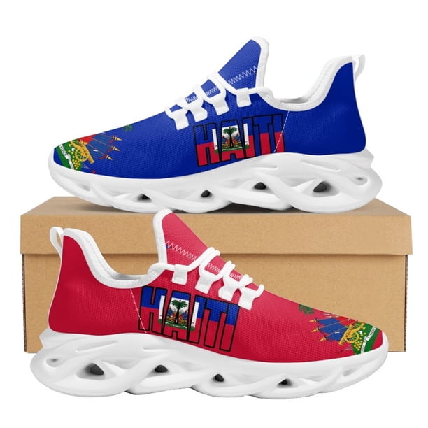 Zapatos para caminar con amortiguación y resistentes al desgaste para mujer, zapatillas de deporte de malla con diseño de la bandera de Haití, plataforma antideslizante, tenis deportivos para hombre