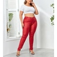 thumbnail image 5 of Plus Size High Waist 2-Button Thermal Lined Thick PU Coated Skinny Leather Pants Women Bottoms, 5 of 5