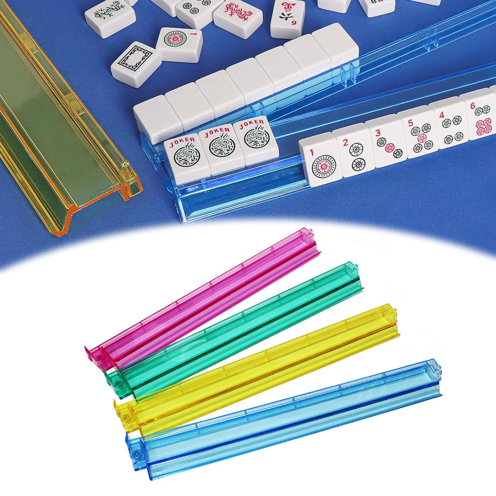 YIFAEUX 4 Pcs Mahjong Pushers Mini Mahjong Push Ruler Clear Acrylic American Majiang Tile Racks Set for Playing Mahjong Game