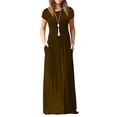 thumbnail image 3 of Sonducket Mujer Bolsillos Cuello Sin Mangas Color Sólido Maxi Vestido Vestidos Café XXL Sonducket AP002069-20, 3 of 5