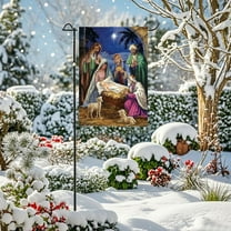 Hometravel Religious Christmas Garden Flag, Nativity Scene Outdoor Yard Banner, Festival Party Courtyard Decoration for Seasonal Holiday