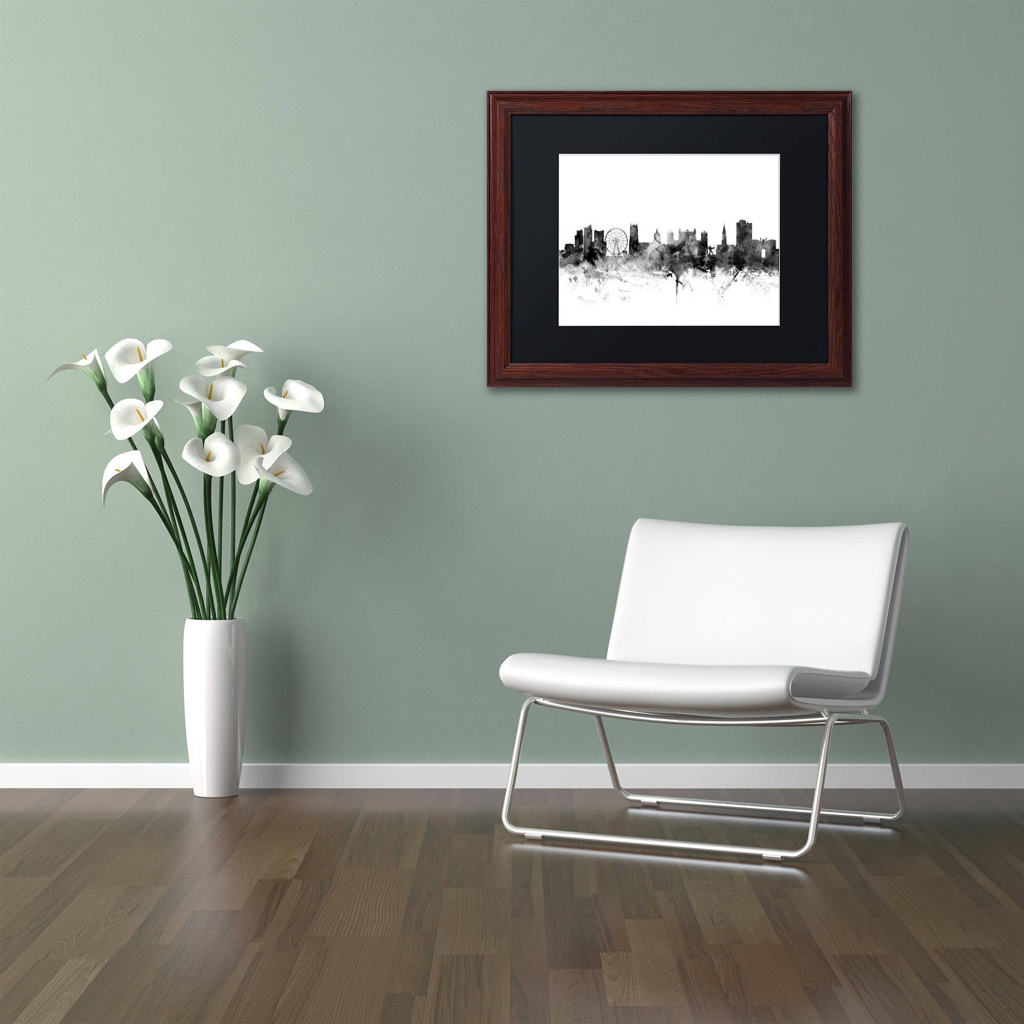 Trademark Fine Art "Nottingham England Skyline B&W" Canvas Art by Michael Tompsett, Black Matte, Wood Frame