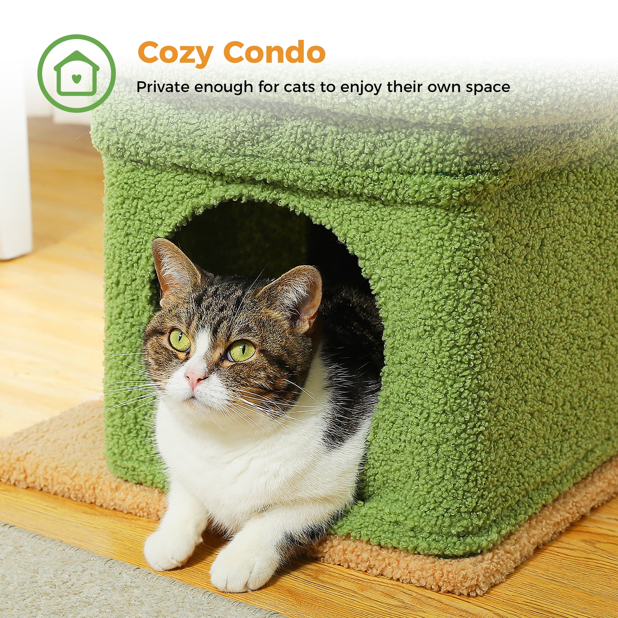 Pefilos 27" Cat Tree Tower for Indoor Cats with Scratching Posts, Climbing Cute Cat Condo, Cat Tree House, Green
