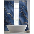 thumbnail image 3 of Abstract Marble Texture Sheer Curtains 108 inches Long 2 Panels Set Deep Blue Gold Wave Art Tiers Sheers Rod Pocket Small Window Short Curtains for Kitchen Cafe, Each 52" W x 108" L, 3 of 7