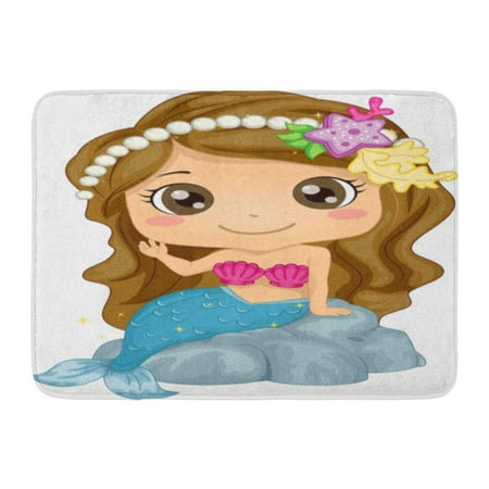 Doormat Costume GODPOK Fairy Cartoon Featuring Girl Wearing Mermaid Costume Cute Fish Rug Doormat Bath Mat 23.6x15.7 inch ()