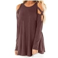 thumbnail image 2 of AXXD Womens Western Shirts Basic Summer 2024 Temperament Solid Color Long Sleeved Off Shoulder Hollowed Out Top, 2 of 6
