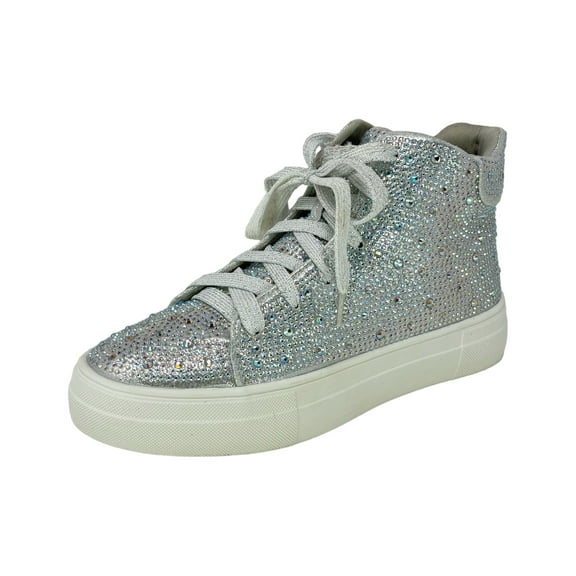 Shoe Fash Women's Fashion Rhinestone High Top Lace Up Sneaker Shoes Silver-777, 5