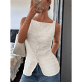 thumbnail image 6 of Womens Vest Top Trendy Button Up Tank Tops Asymmetrical Y2k Going Out Top White L, 6 of 9