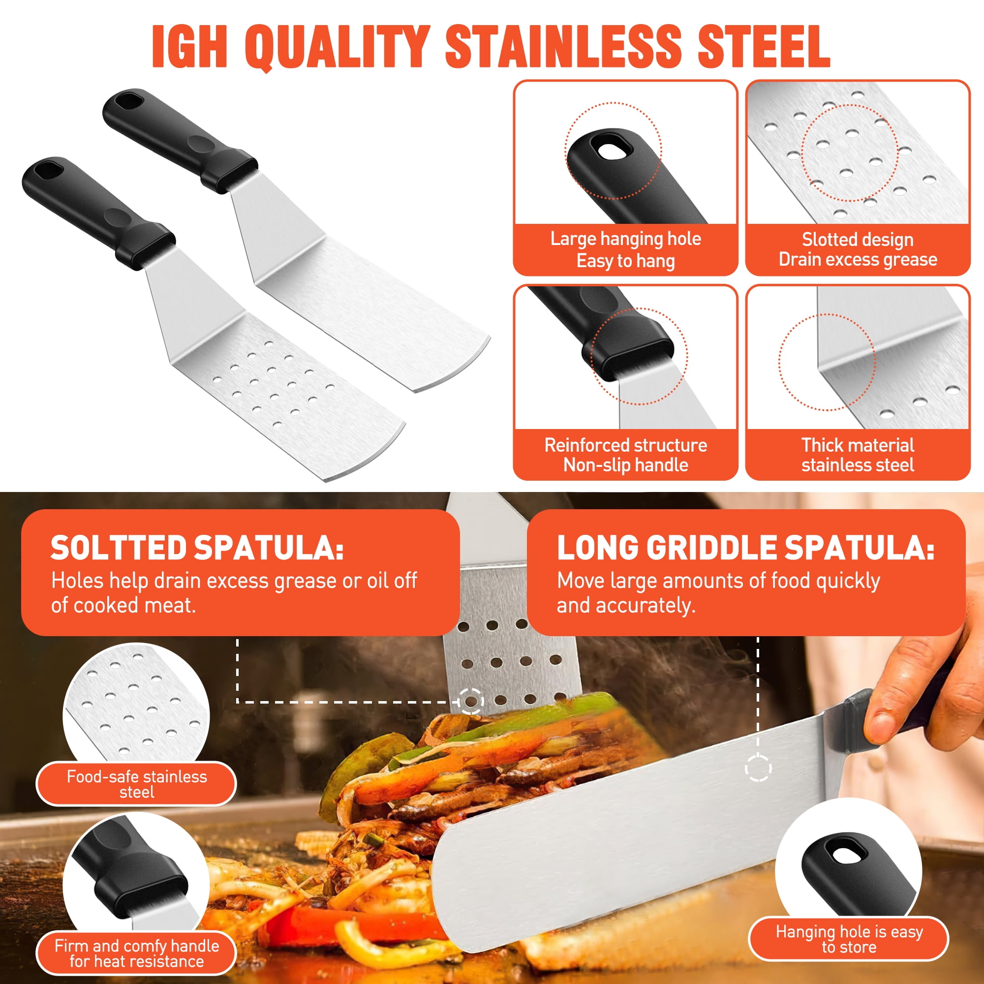 30PCS Griddle Accessories Kit, Flat Top BBQ Grill Tools Set for Blackstone and Camp Chef, Grill Spatula Set with Enlarged Spatulas, Basting Cover, Scraper for Outdoor Barbecue