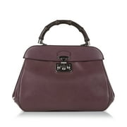 Pre-Owned Authenticated Gucci Bamboo Lady Lock Handbag Calf Leather Purple Top HandleBag Women (Good)