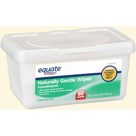 Equate Naturally Gentle Unscented Wipes Tub, 80 Count