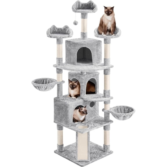 WSWJY Cat Tower for Indoor Cats, 76.5'' Large Cat Tree with Scratching Posts Cozy Perches Condos for Kittens Play & Rest