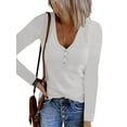 thumbnail image 2 of Haute Edition Women's Ribbed Scoop Neck Henley Long Sleeve T-Shirt Top, 2 of 2