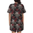 thumbnail image 6 of Susaid Skull and Red Roses Print Women's Pajama Set, Button-Up Sleepwear with Elastic Waist Shorts, Perfect for Lounging, Yoga, Beach, and Casual Wear-XX-Large, 6 of 7