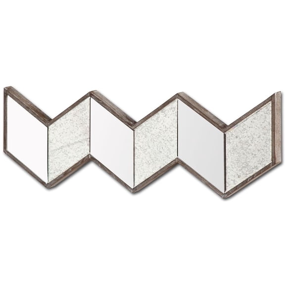 V Shaped Wooden Frame Wall Mirror w/ Clear Glass