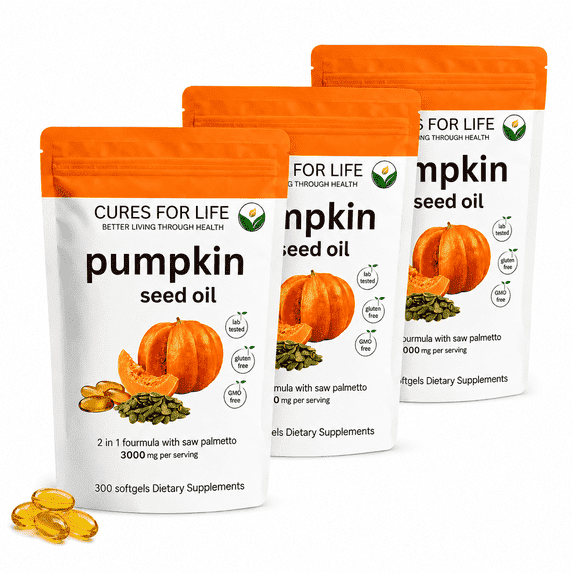 Cures For Life Pumpkin Seed Oil Softgels with Saw Palmetto - 900 Softgels (3 Pack) | 3000mg per Serving | Cold Pressed Virgin Oil | Supports Prostate, Bladder, Urinary & Hair Health | Non-GMO