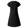 thumbnail image 5 of CHOK Robe Grande Taille pour Femmes Mode Ample Col en V Été Manches Courtes Coton et Lin Robe Noire P en Liquidation, 5 of 5