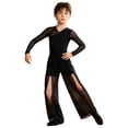 thumbnail image 4 of Aislor Boys Lyrical Outfit Long Sleeve V Neck Back Zipper Leotard with Mesh Split Pants Modern Dance Set for Recital Black 10, 4 of 7