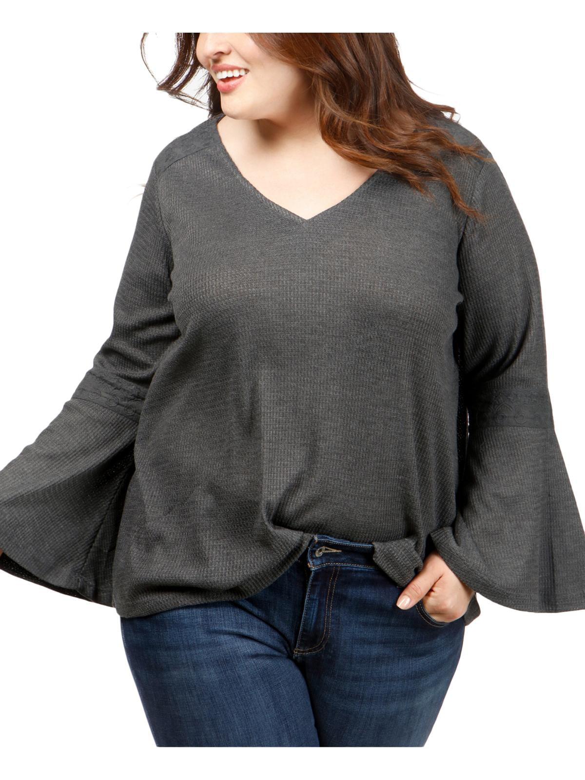Lucky Brand Womens Plus Size Embroidered Sleeve Top 