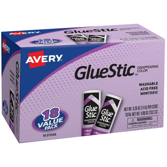 Avery Glue Stic Disappearing Purple Color, 0.26 oz., Permanent, 18/BX