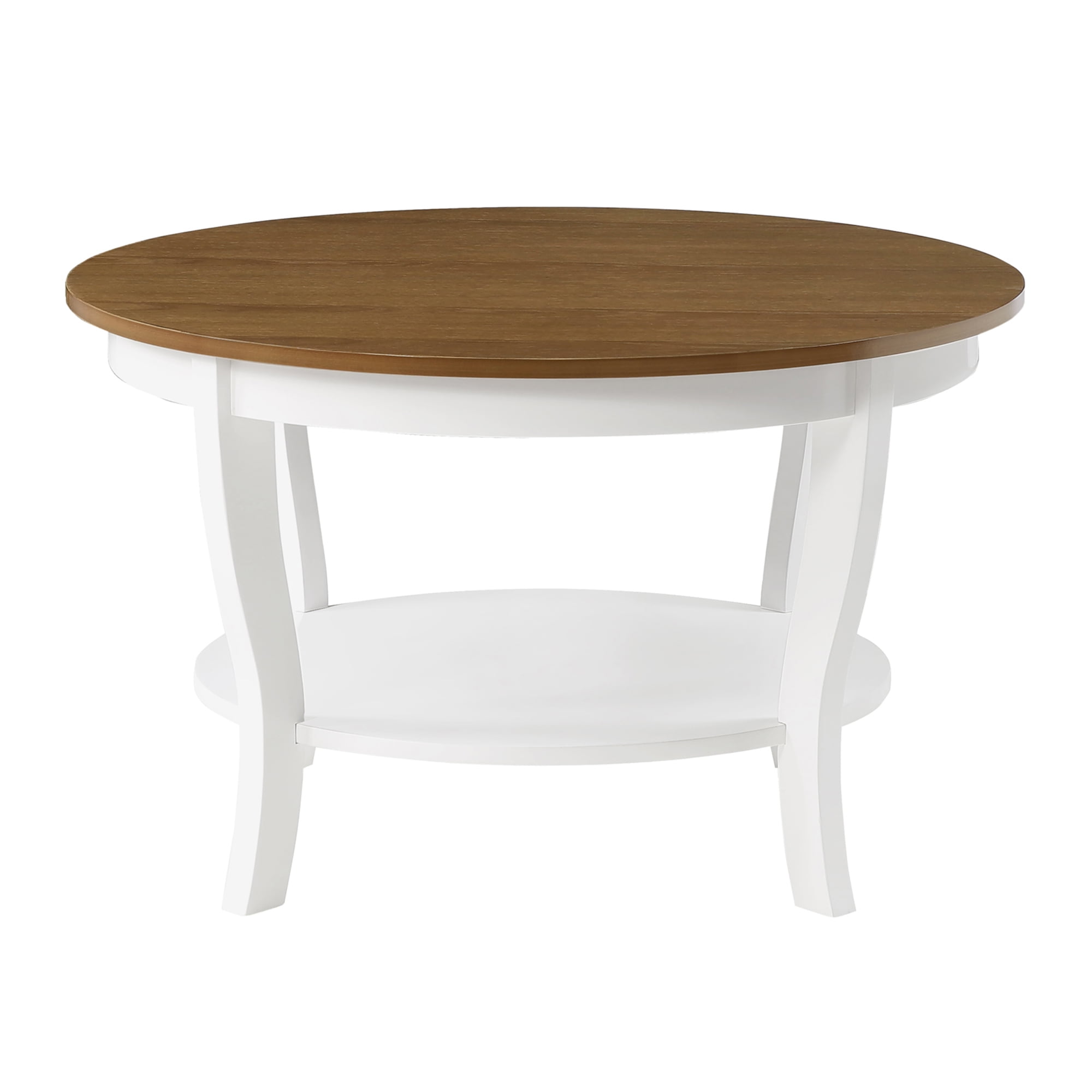 Convenience Concepts American Heritage Round Coffee Table with Shelf, Driftwood/White Wood Finish