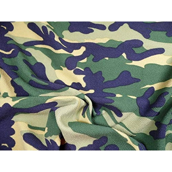 Printed Liverpool Textured Fabric Stretch Woodland Camouflage Tan Green H509