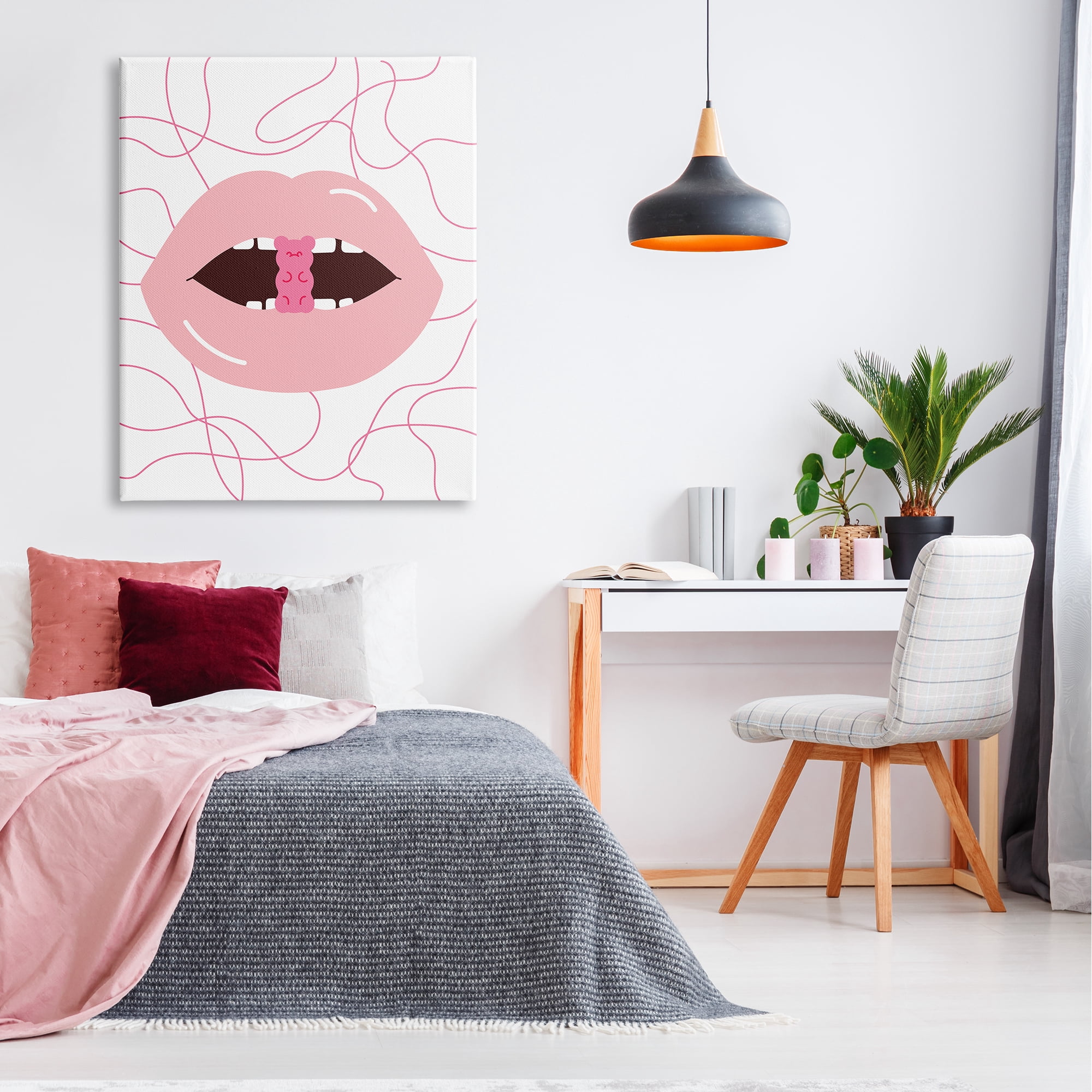 Stupell Industries Pink Lips & Gummy Candy Food & Beverage Painting Gallery Wrapped Canvas Print Wall Art, 36 x 48