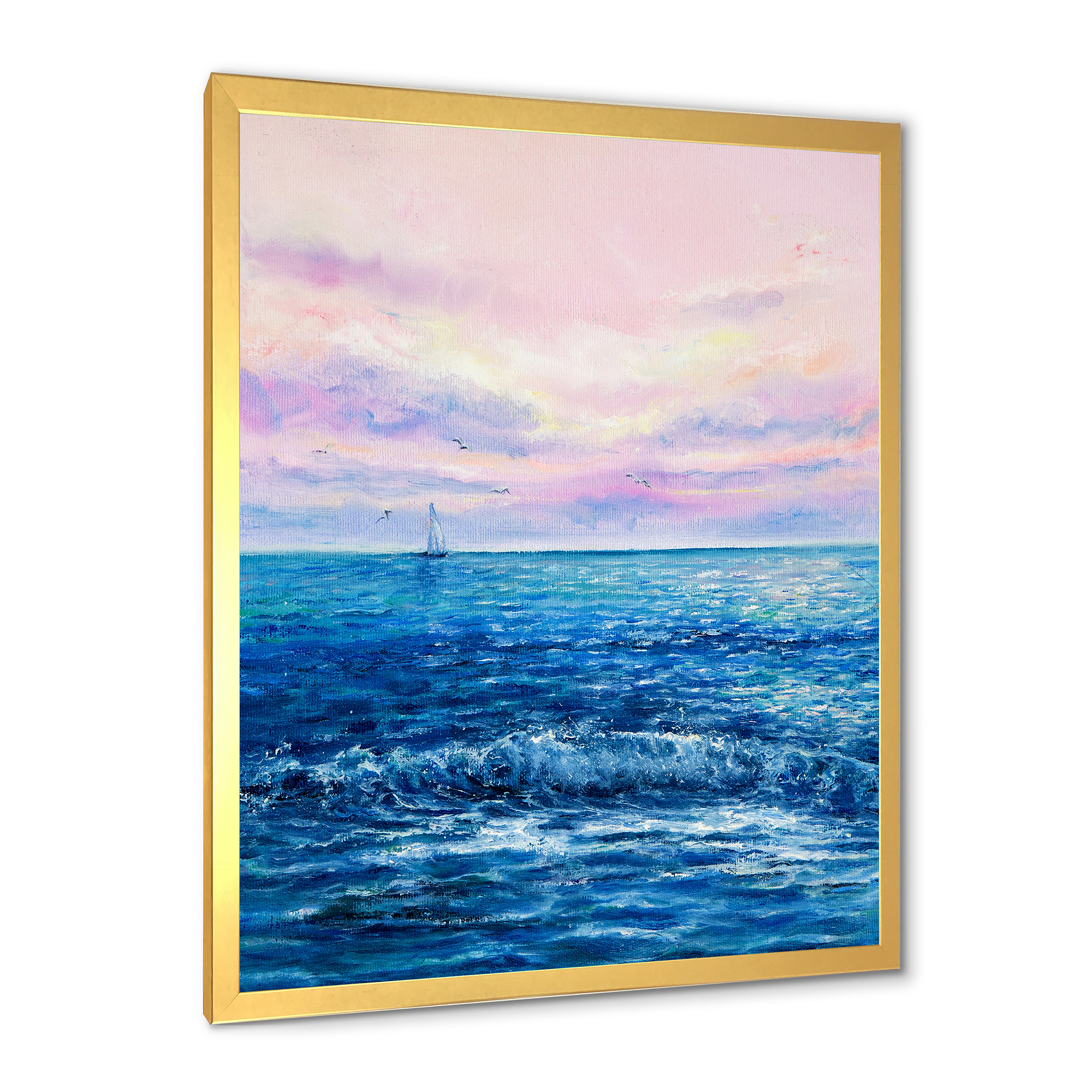 Designart 'Sunrise Glow On The Ocean Waves II' Nautical & Coastal Framed Art Print