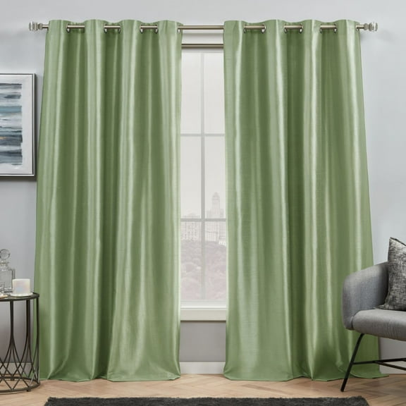 Exclusive Home Chatra Faux Silk Grommet Top Curtain Panel Pair, 54"x96", Sage