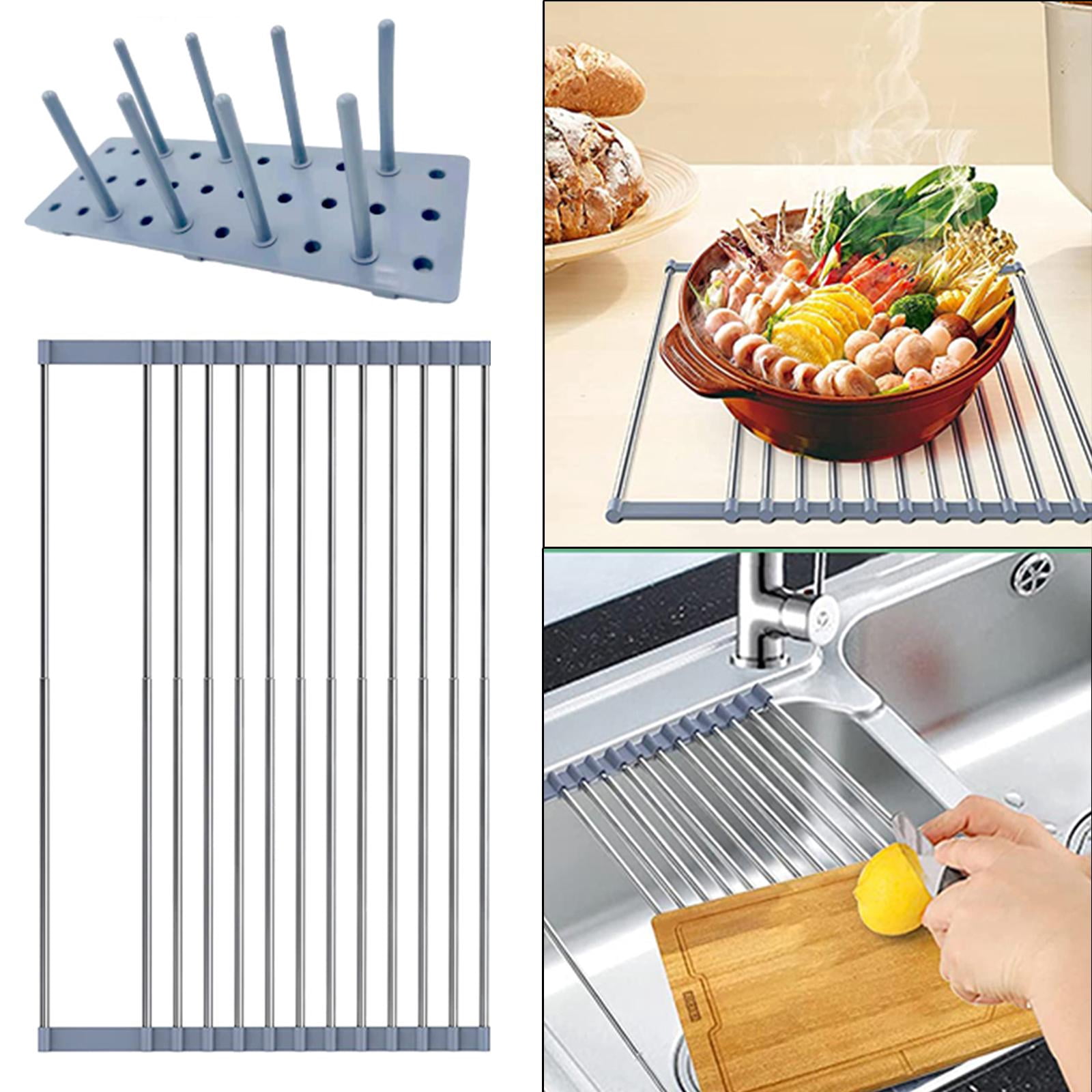Fiocias Folding Dish Drying Rack Rolling Rack Household Dish Rack for Kitchen Counter Rolling Dish Drainer Filter Cup Holder