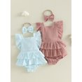 thumbnail image 3 of LMLYSoH Baby Girls Sleeveless Ruffle Romper, Backless Solid Color Jumpsuit, Cute Summer One-piece Clothes, 3 of 9