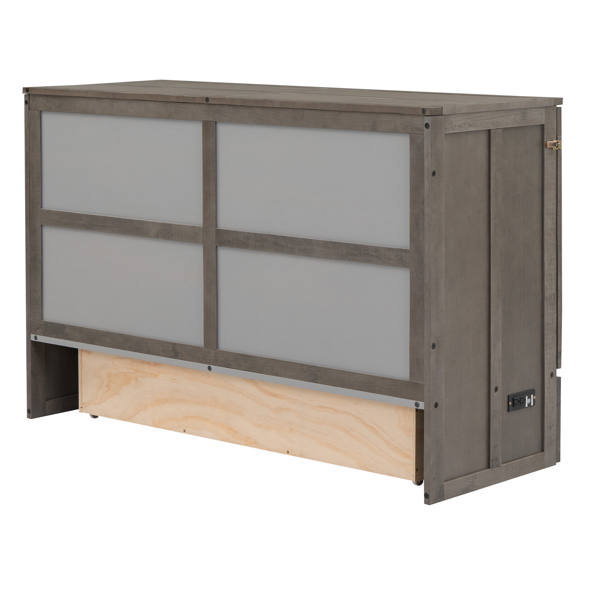 Bellemave Queen Size Murphy Bed with Charging Station, Wooden Murphy Cabinet Bed with Storage Drawer, Foldable Queen Size Platform Bed Frame for Guest Room Home Office (Antique Gray)
