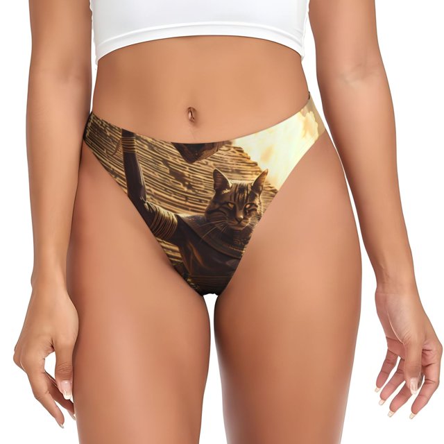 Balery Egyptian Cat Pharaoh Magic Tangas de Algodón para Mujer con Estampado – Ropa Interior Sexy, Transpirable, G-string-3X-Large