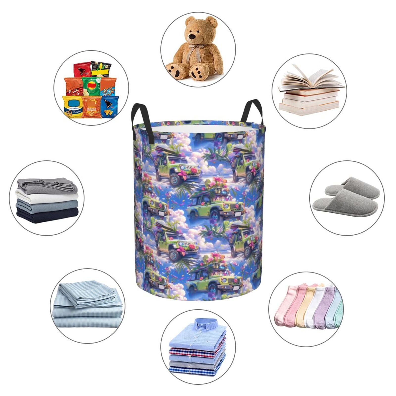 Large Laundry Basket with Handles - summer style green SUV Kids Baby Dirty Clothes Laundry Hamper for Bedroom Aesthetic
