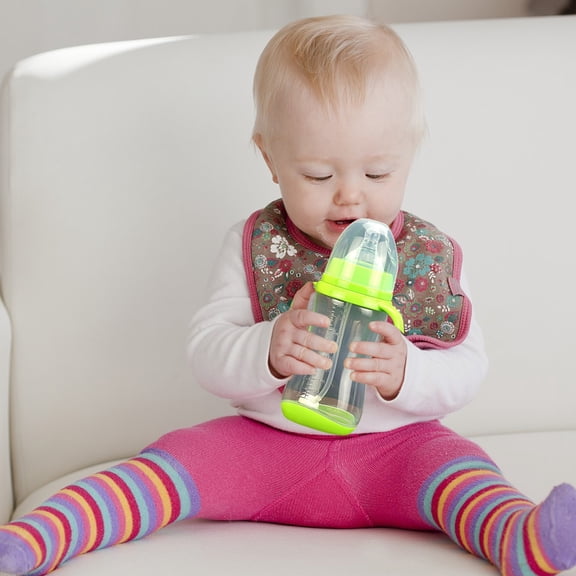 Wide Caliber PP Baby Bottle,300ml Anti-Drop Anti-Flatulence Bottle with Handle for Easy Grip,For Newborn Toddler Feeding,1PC,Green