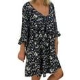 thumbnail image 1 of Femmes Dames Lâches Grande Taille Imprimer Manches Longues V Cou Mini Robe, 1 of 6