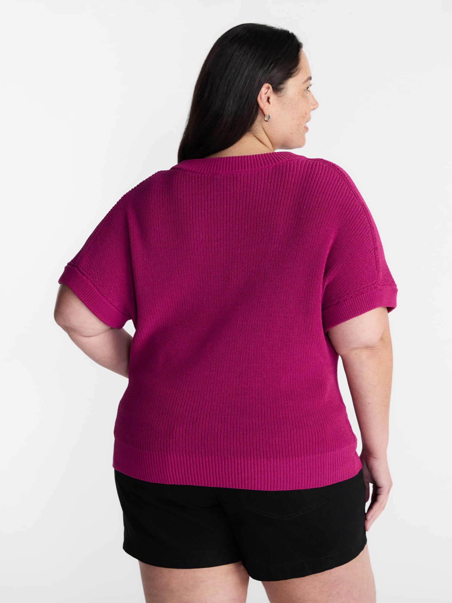 Terra & Sky Women’s Plus Crewneck Sweater with Short Dolman Sleeves, Midweight, Sizes 0X-5X