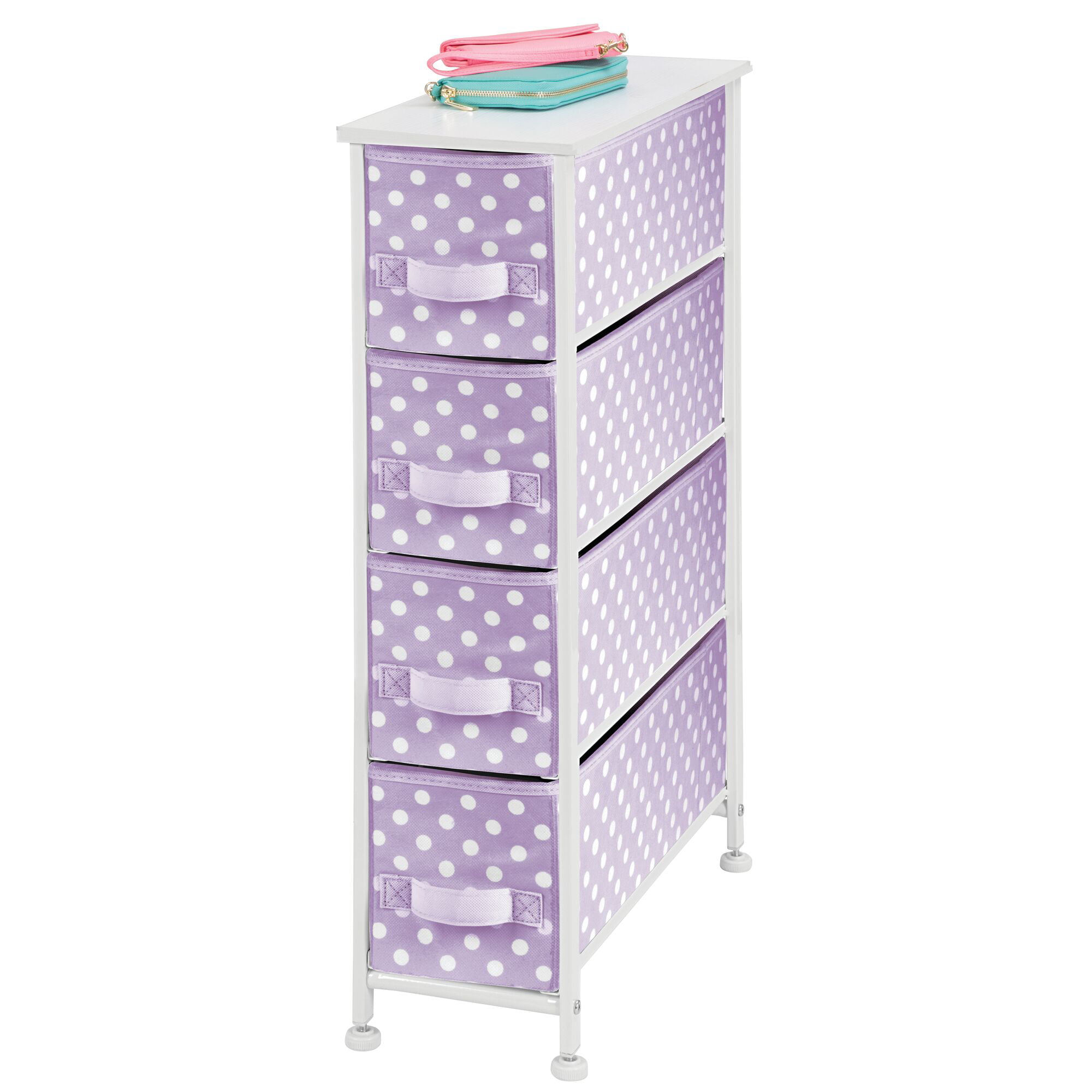 mDesign 3-Drawer Vertical Dresser Storage Tower Multi-Bin Organizer Unit for Child/Kids Bedroom or Nursery Light Pink/White Wood Top and Easy Pull Fabric Bins Sturdy Steel Frame 