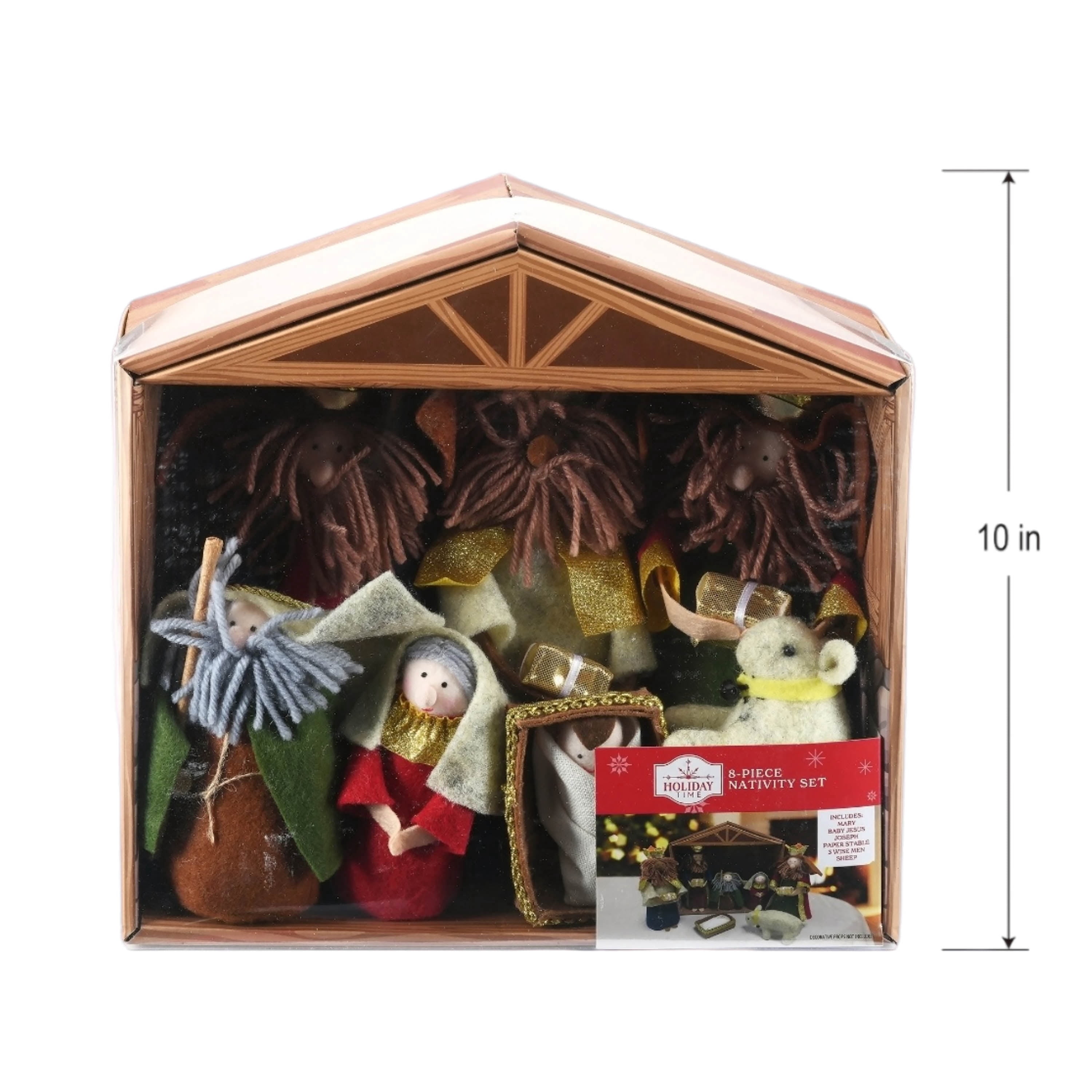 Fabric Tabletop Indoor Nativity Scene Christmas Decoration, 10" x 11", 8 Pieces, by Holiday Time