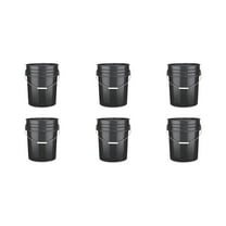 Black 5 Gallon Heavy Duty Plastic Buckets 6-Pack | 90 Mil Food Grade HDPE